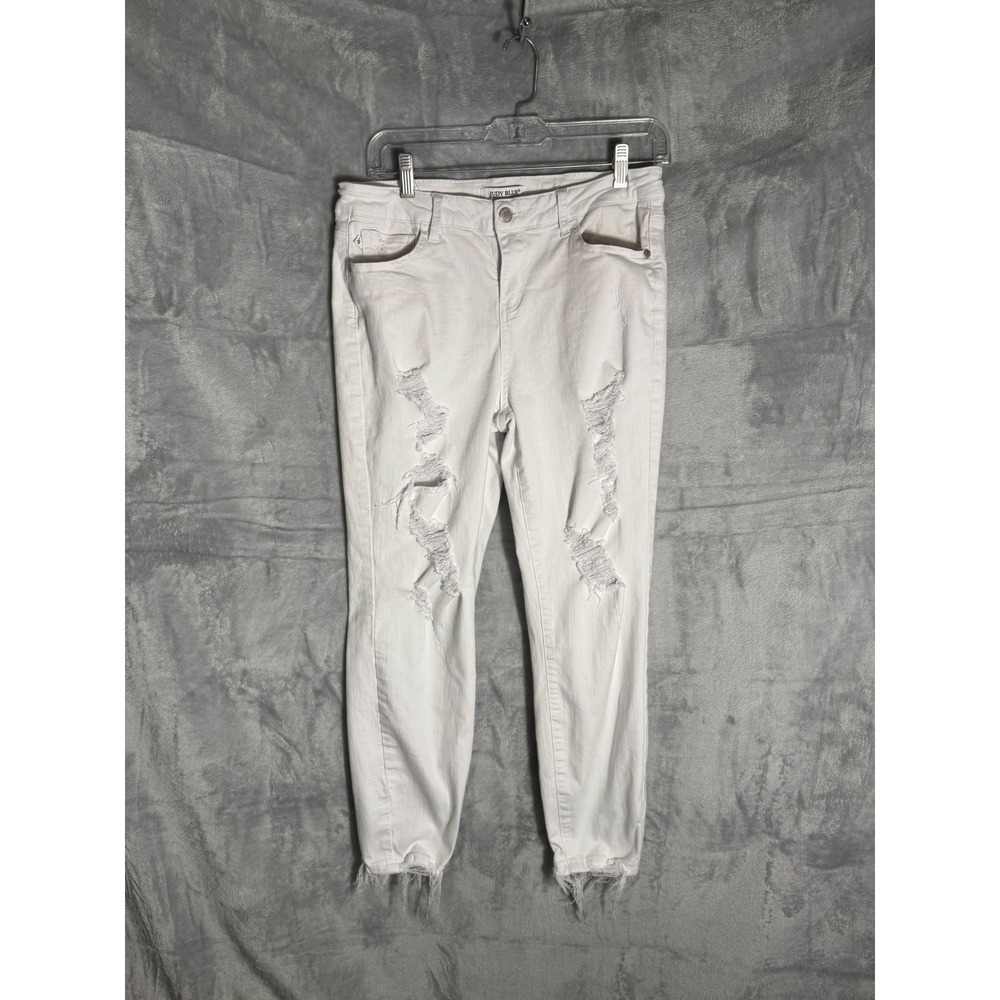 Judy Blue White Distressed‎ Boyfriend Fit Jeans Raw Hem JB84217-SF Size 9/29